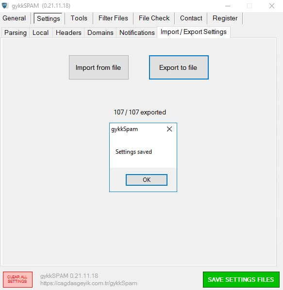 Import Export Settings