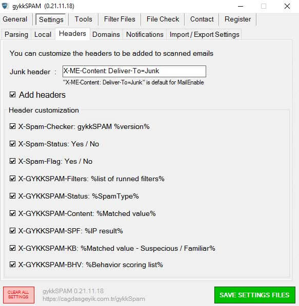 Header settings